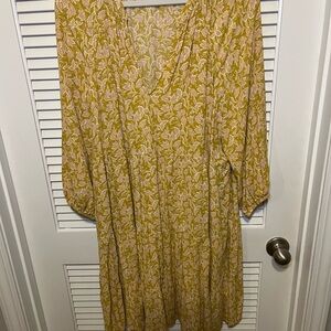 Boden Mustard Floral Long Sleeve Dress